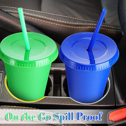 Sieral 30 Pack Cups with Lids and Straws Kids Tumbler with Straw Reusable Water Bottle Iced Coffee Travel Mug Adults Plastic Cups for Parties 16 oz (Candy Colors)