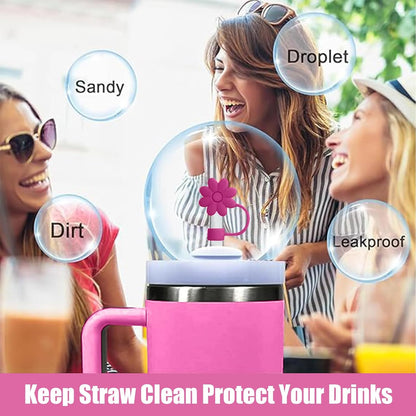 Flower Straw Covers Toppers for Stanley Cups 30&40 Oz Tumbler with Handle Accessories 4PCS Silicone Straw Caps Reusable Straws Tips Protectors for Stanley Cup 10mm 0.4in Straws,Off White