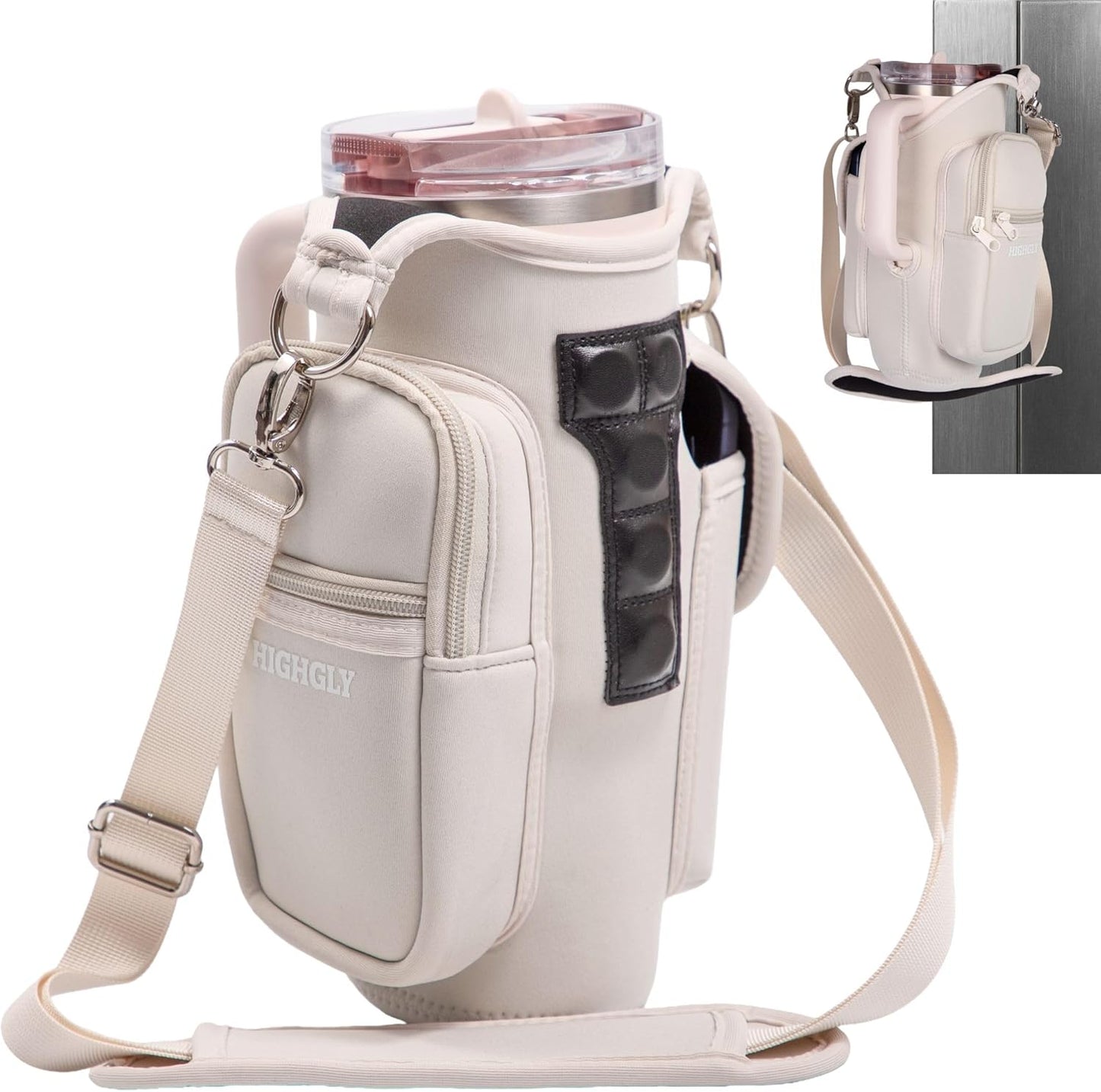 Tumbler Carrier Bag for Stanley & Owala 30–40oz, Magnetic Water Bottle Holder for Gym Equipment, Crossbody Cup Holder with Phone Pocket