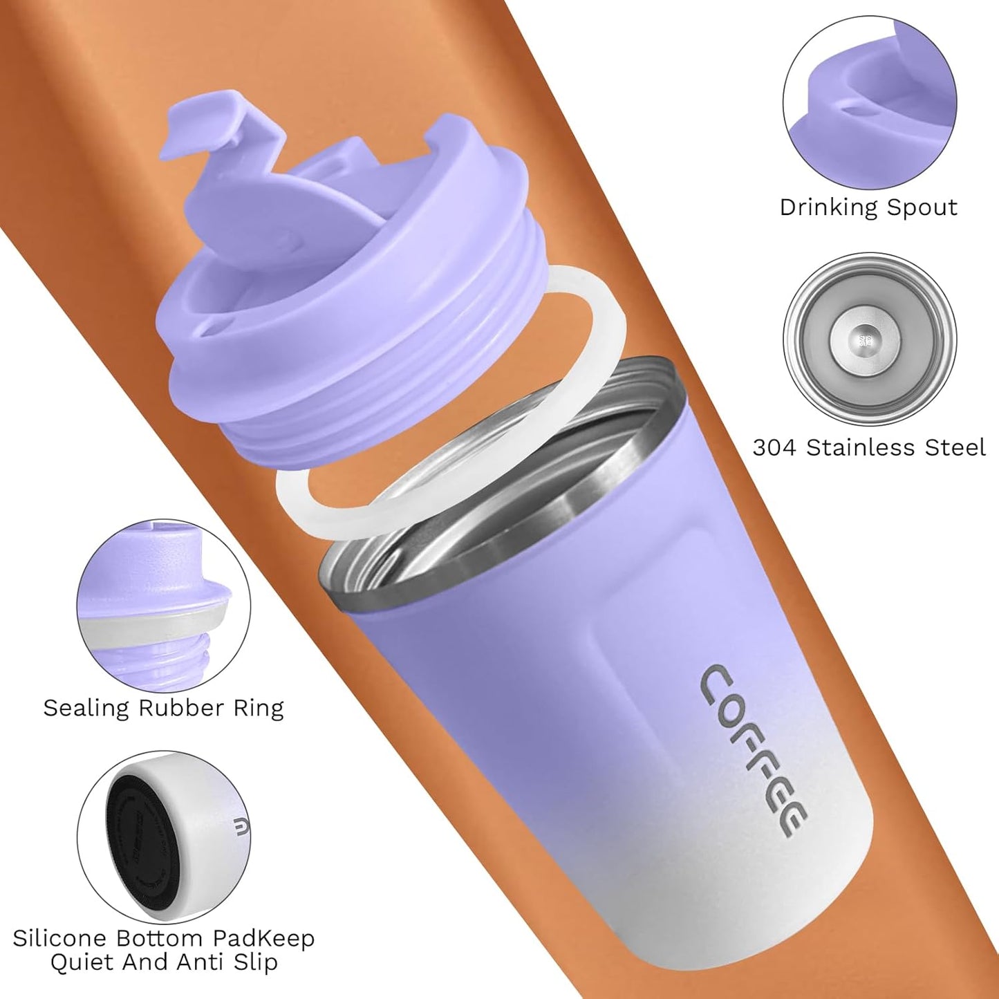 SPLMIFA Travel Coffee Mug Leak-Proof, Reusable Coffee Cups with Lids, Stainless Steel Vacuum Insulated Coffee Tumblers, Thermal Insulation Cup for Men and Women Hot & Cold Drinks(2nd-Green Pink, 12OZ)