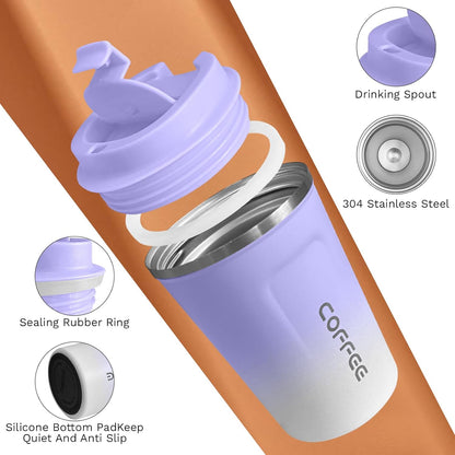 SPLMIFA Travel Coffee Mug Leak-Proof, Reusable Coffee Cups with Lids, Stainless Steel Vacuum Insulated Coffee Tumblers, Thermal Insulation Cup for Men and Women Hot & Cold Drinks(2nd-Green Pink, 12OZ)