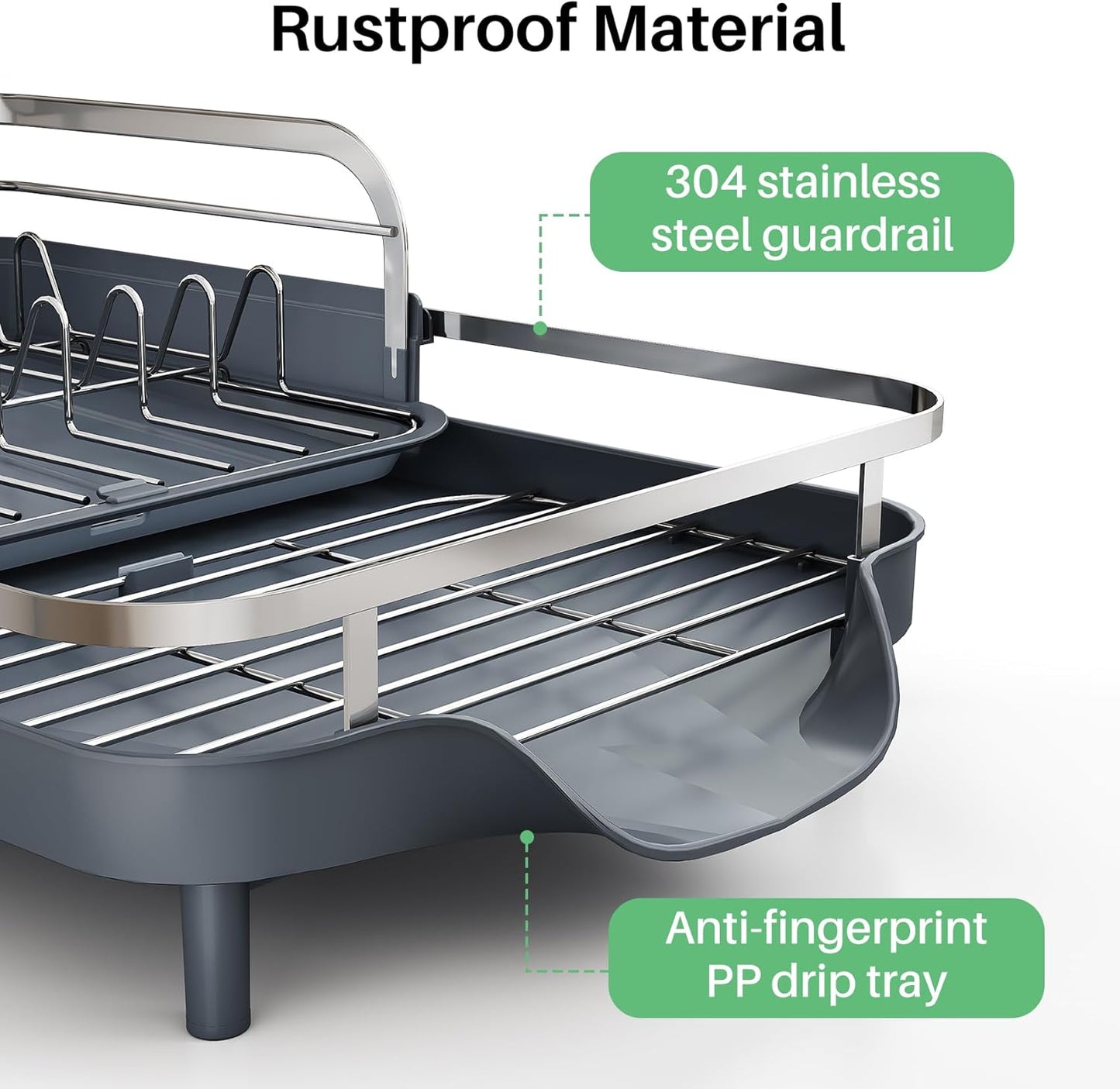 SAYZH Dish Drying Rack - Expandable Dish Rack for Kitchen Counter, Rust-Resistant Dish Drainer with Utensil Holder and Raised Guardrail, Kitchen Organizer for Cup and Bottle (Black)