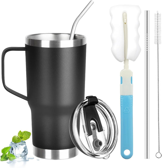 20 oz Tumbler with Handle, Stainless Steel Insulated Tumbler with Lid and Straw, Double Wall Vacuum Coffee Mug Tumbler, Insulated Coffee Thermal Cup for Cold and Hot (Light Purple)