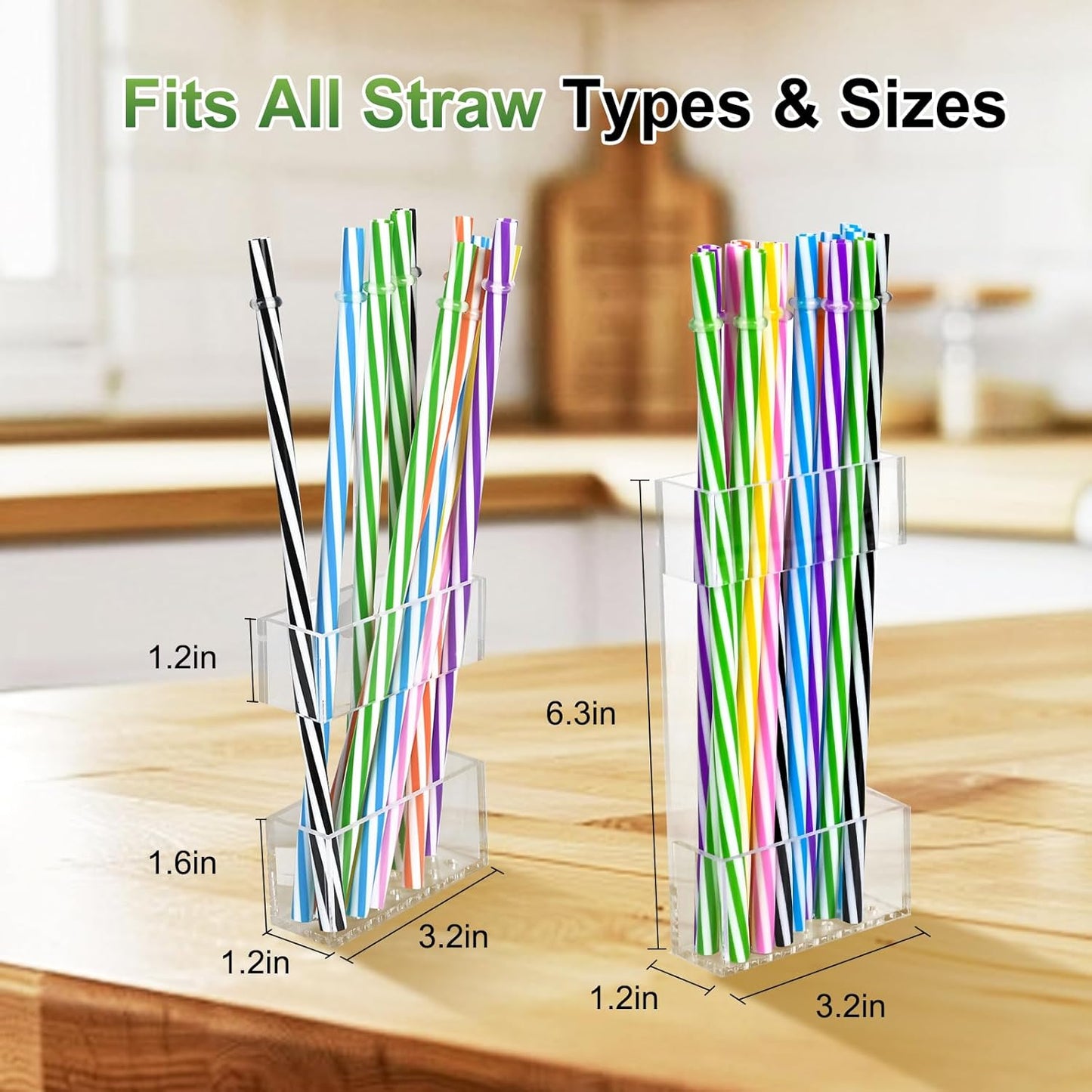 2 PACK Acrylic Straw Holder for Cabinet Doors, Reusable Straw Organizer with Ultra-Sticky Adhesive, Small Kitchen Accessories Container, Fits Both Short & Long Straws(Black)