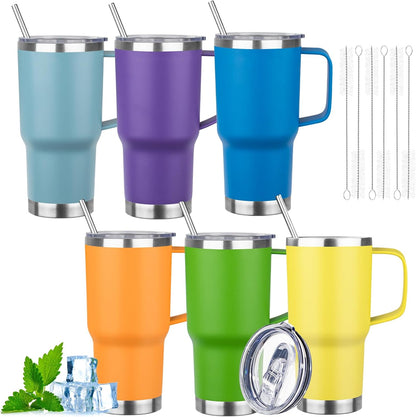 20oz Insulated Tumbler with Handle Stainless Steel Travel Coffee Mug with Lid and Straw Double Wall Vacuum Leak-proof Reusable Thermal Water Cup for Hot and Cold Drinks (Purple,1 Pack)