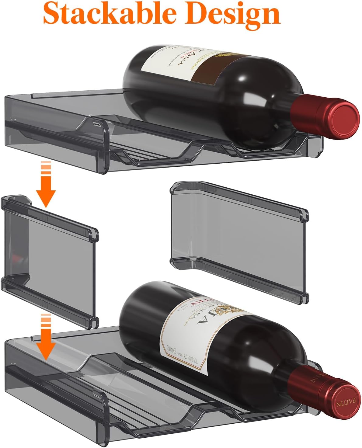Lifewit Plastic Stackable Wine Rack for Refrigerator, Cabinet, Countertop,Wine Bottle Holder, Water Bottle Organizer for Fridge, Pantry, Hold 4 Bottles