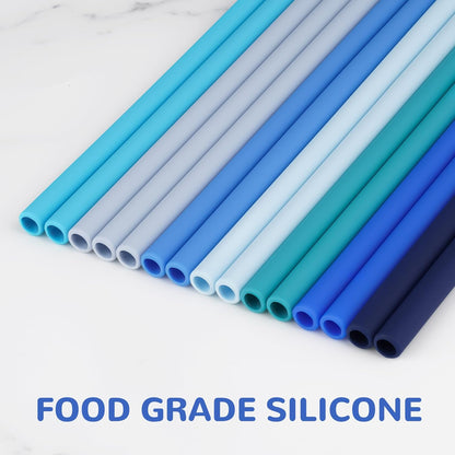 Tomorotec 15PCS Reusable Silicone Drinking Straws w/ 2 Brushes, Fit for Stanley Tumbler 40oz 30oz 20oz, 12" Long Customizable for Various Drinkware, Dishwasher Safe, BPA-Free, Safe for Teeth (Macaron)