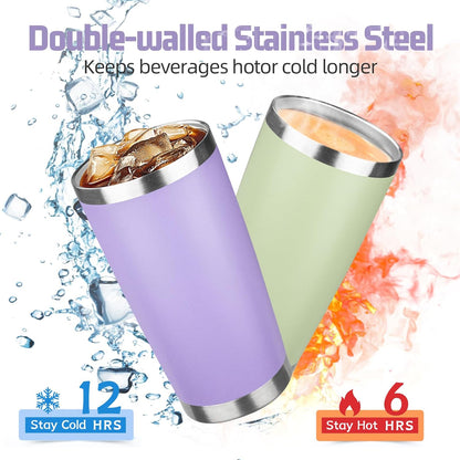20 oz Tumbler with Lids and Straws, Stainless Steel Insulated Travel Coffee Mug, Double Wall Vacuum Insulated Tumblers, Powder Coated Coffee Tumbler for Cold & Hot Drinks (Light Purple)
