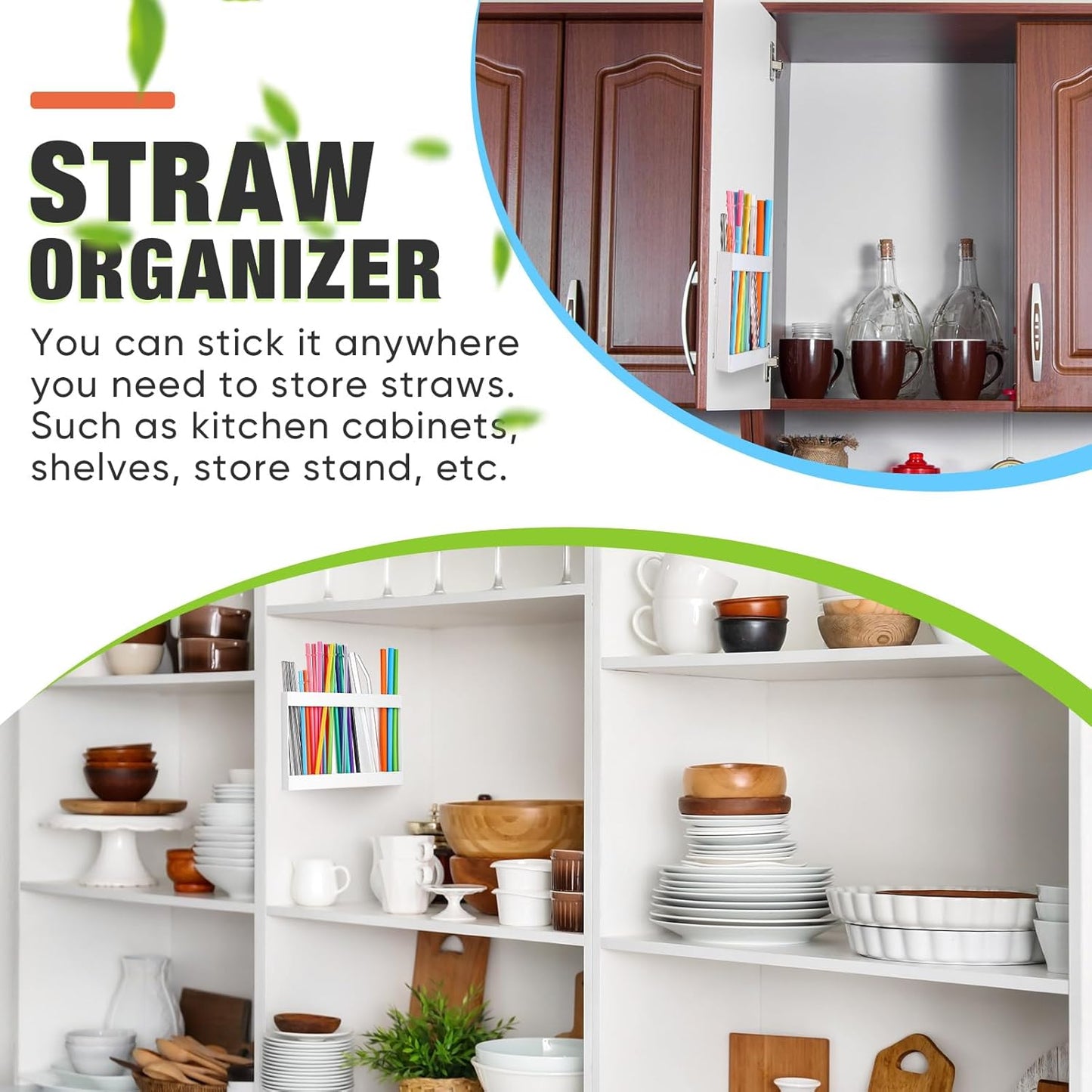 Qinyoung Acrylic Straw Holder for Cabinet Door with Double Sided Adhesive Tape Reusable Straw Organizer Tumbler Storage Kitchen Accessories Container for Counter Cupboard(Classic,Large,Transparent)