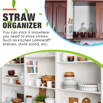 Qinyoung Acrylic Straw Holder for Cabinet Door with Double Sided Adhesive Tape Reusable Straw Organizer Tumbler Storage Kitchen Accessories Container for Counter Cupboard(Classic,Large,Transparent)