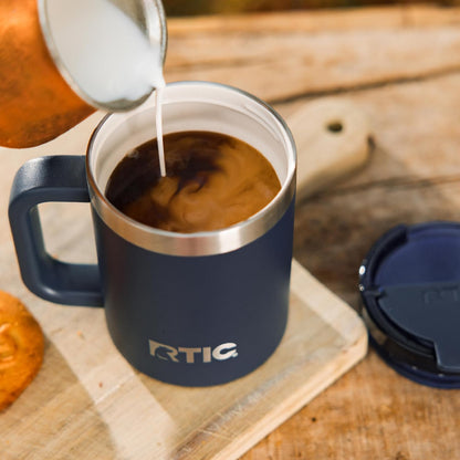 RTIC 12oz Essential Mug with Lid and Handle, Ceramic Lined, Insulated, Stainless Steel, Metal, Double Wall Vacuum-Insulation, Portable, Travel Cup for Hot and Cold Drink, Beach