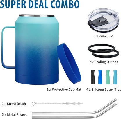 50 oz Insulated Tumbler with Handle and Straw - Stainless Steel Double Wall Coffee Mug, 2-in-1 Lid Metal Water Bottle, 36H Cold 24H Hot Travel Hydro Cup Jug with Silicone Boot