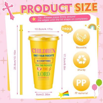 Uiifan 10 Pcs Christian Tumblers with Straws for Kids, Bible Verse Cups for VBS, Sunday School, Church Party Favors and Faith Gifts, Reusable Plastic Tumblers with Lids, 24 oz, White