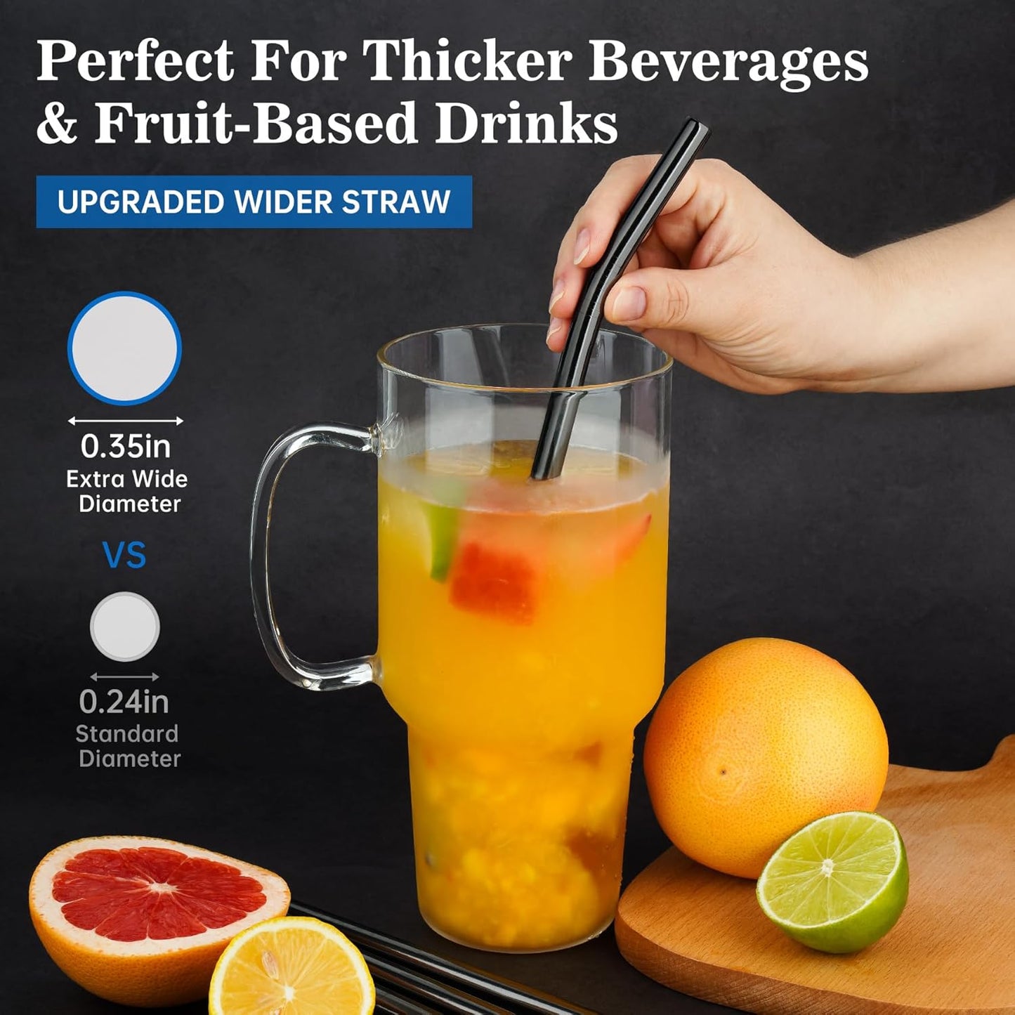 Tomorotec 8PCS 12" Stainless Steel Straws 4 Bent & 4 Straight Fit for 40oz Stanley Tumblers, Reusable Food-Grade Drinking Straws with Brush for Smoothies, Milkshakes, Iced Coffee, Dishwasher Safe