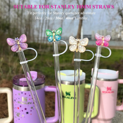 Bling Diamond Straw Cover for Stanley Cup Accessories - Silicone Straw Toppers with Silver Rhinestone fit 9-12mm Straws
