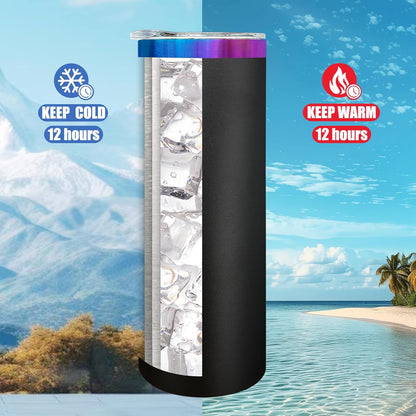 20 oz Skinny Tumblers Bulk, Stainless Steel Insulated Tumbler with Lids and Straws, Slim Double Wall Powder Coated Travel Coffee Mugs Reusable Cup for Hot Cold Drinks (Black,1 pack)