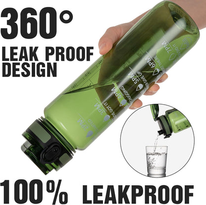 OLDLEY Water Bottle, 32oz Motivational Sports Water Bottle with Time Marker - Times to Drink - Tritan, BPA Free, Wide Mouth Leakproof, Clear (1 Bottle)