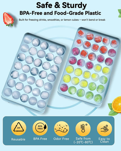 Ice Cube Trays with Lid and Bin, BPA-Free Mini 0.8 Inch Sphere Ice Molds, 2-Pack Small Round Ice Ball Trays, Easy Release, Includes Scoop & Ice Storage Box for Cocktails, Coffee