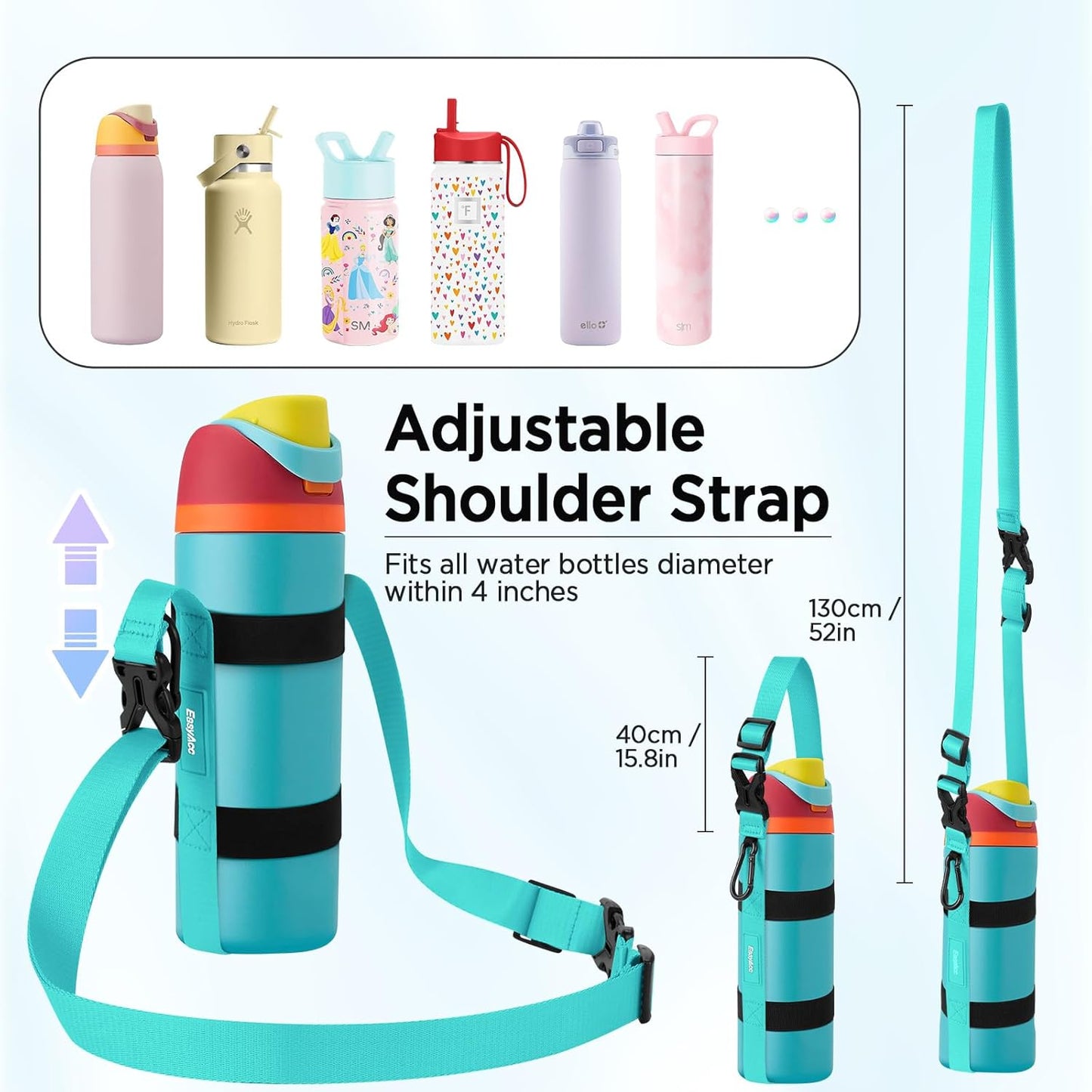 EasyAcc Water Bottle Holder Strap Sling, for Owala FreeSip 24 32 40 oz, Hydro Flask, Cirkul, Yeti, Stanley Flip, Universal Water Bottles, with Carabiner, for Walking Curise Travel (Bottle Excluded)