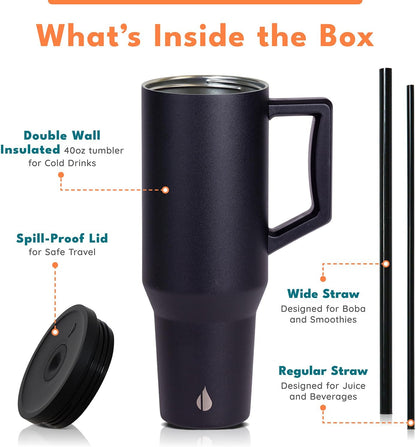 Elemental 32 oz 100% Leak Proof Tumbler with Handle & Straw - Stainless Steel Double Wall Insulated Tumbler for Hot and Cold Beverages - Travel Coffee Mug with Sip & Straw Lid - White - Colors A