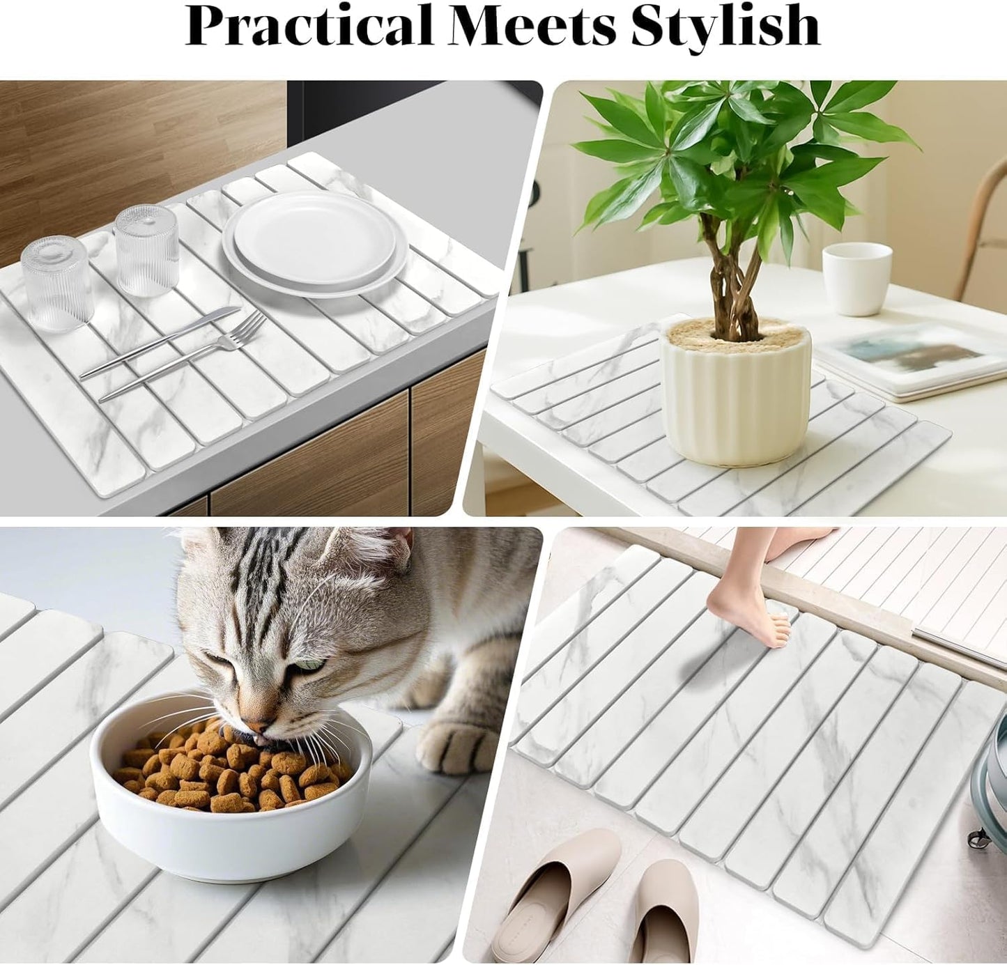 Large Stone Dish Drying Mat for Kitchen Counter – 24"(L)×16 "(W) Foldable Super Absorbent Diatomaceous Earth Dish Drying Mat, Kitchen Counter Mats for Plate Rack, Cups, Match Any Countertop - Gray