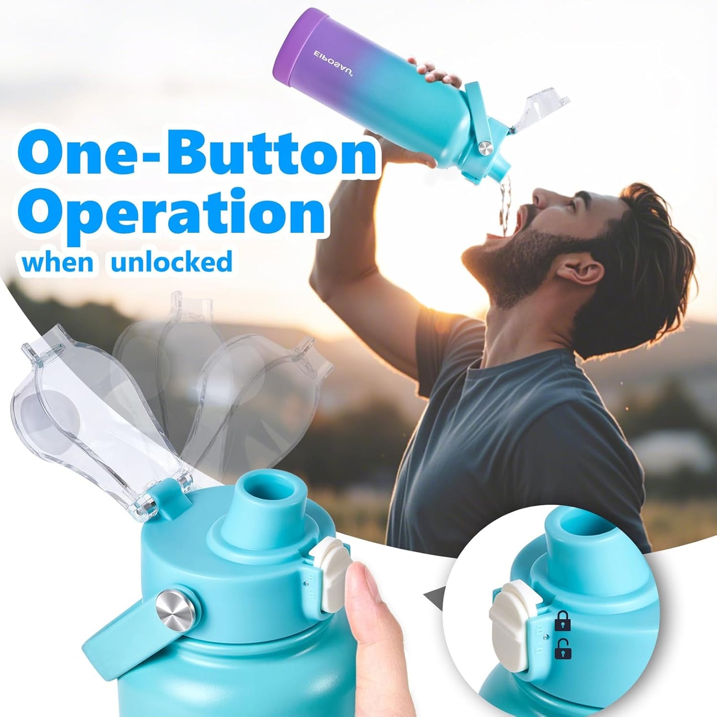 Insulated Water Bottle with Lid & Boot & Stickers, 24 oz Stainless Steel Sweat Free Bottle Keep Cold 24H, BPA-Free Sports Wide Mouth Water Bottle, BlueBlack