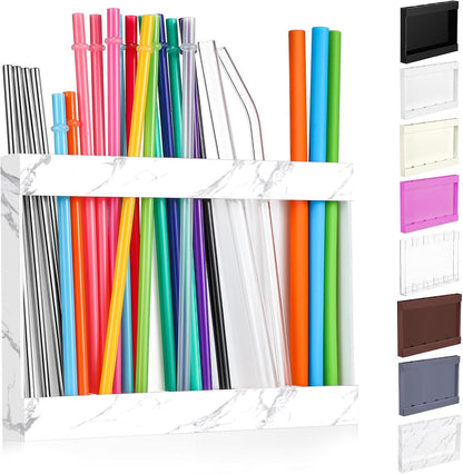 Qinyoung Acrylic Straw Holder for Cabinet Door with Double Sided Adhesive Tape Reusable Straw Organizer Tumbler Storage Kitchen Accessories Container for Counter Cupboard(Classic,Large,Transparent)