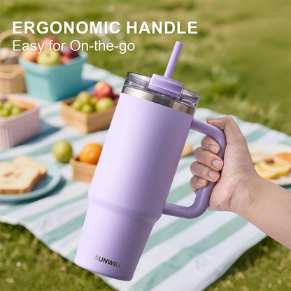 SUNWILL 20 oz Tumbler with Handle and Straw Leak Proof,Travel Coffee Mug with Lid, Stainless Steel Cup Insulated for Office & Gym, Cupholder Friendly, Powder Coated Orchid