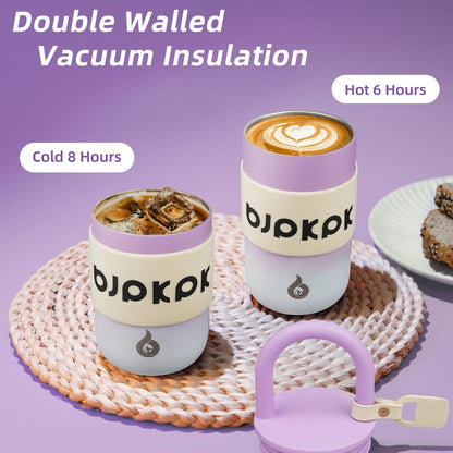 BJPKPK 13oz Insulated Stainless Steel Loop Tumbler With Lid And Handle Travel Coffee Mug Thermal Cup,Latte