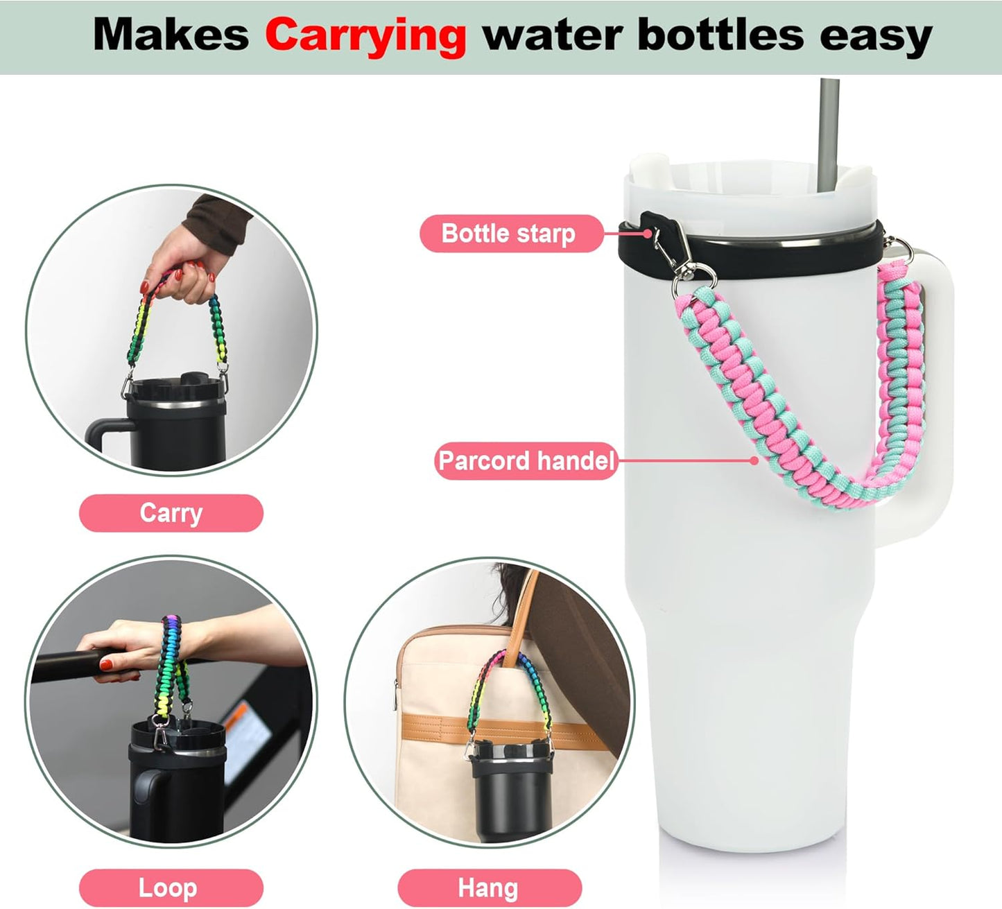 Wongeto Paracord Handle Strap for Stanley Cup - Heavy Duty Compatible with Stanley 40oz 30oz Tumbler, Stanley Cup Accessories