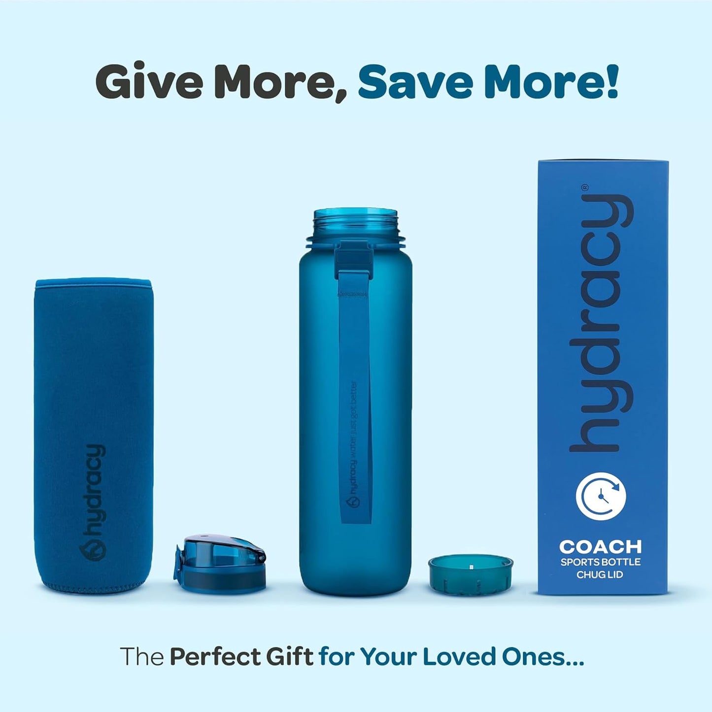 Hydracy Water Bottle with Time Marker -Large BPA Free Water Bottle & No Sweat Sleeve -Leak Proof Gym Bottle with Times to Drink - Ideal for Fitness Sports & Outdoors