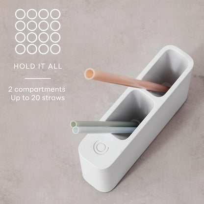 YouCopia SipStation Straw Holder, Reusable Straw Organizer for Kitchen Storage, Speckled White