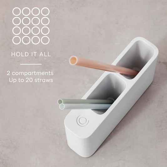 YouCopia SipStation Straw Holder, Reusable Straw Organizer for Kitchen Storage, Speckled White
