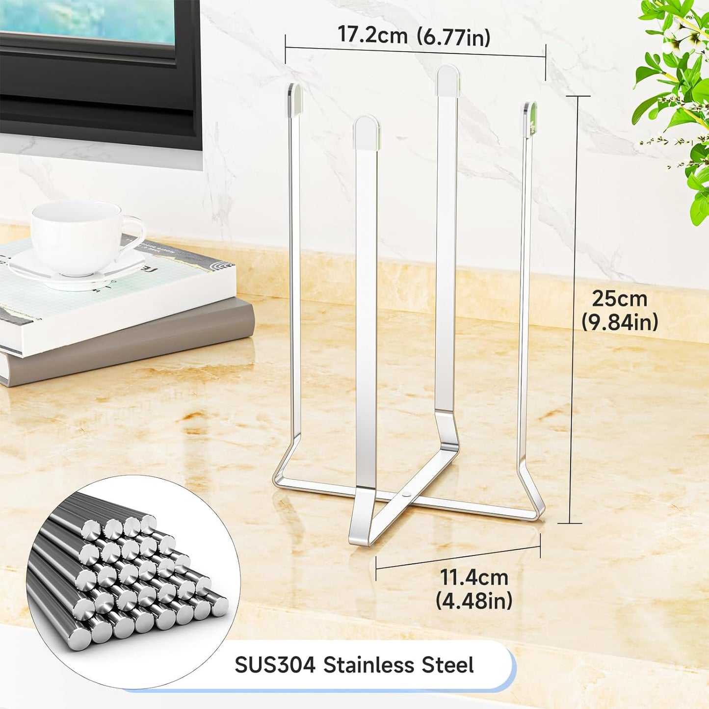 Foldable Water Bottle Drying Rack, Stainless Steel Tumbler Dryer Stand for Kitchen Counter, Multifunctional Space-Saving Cup Drainer for Water Bottles, Baby Bottles, Glasses & Reusable Bags (Silver)