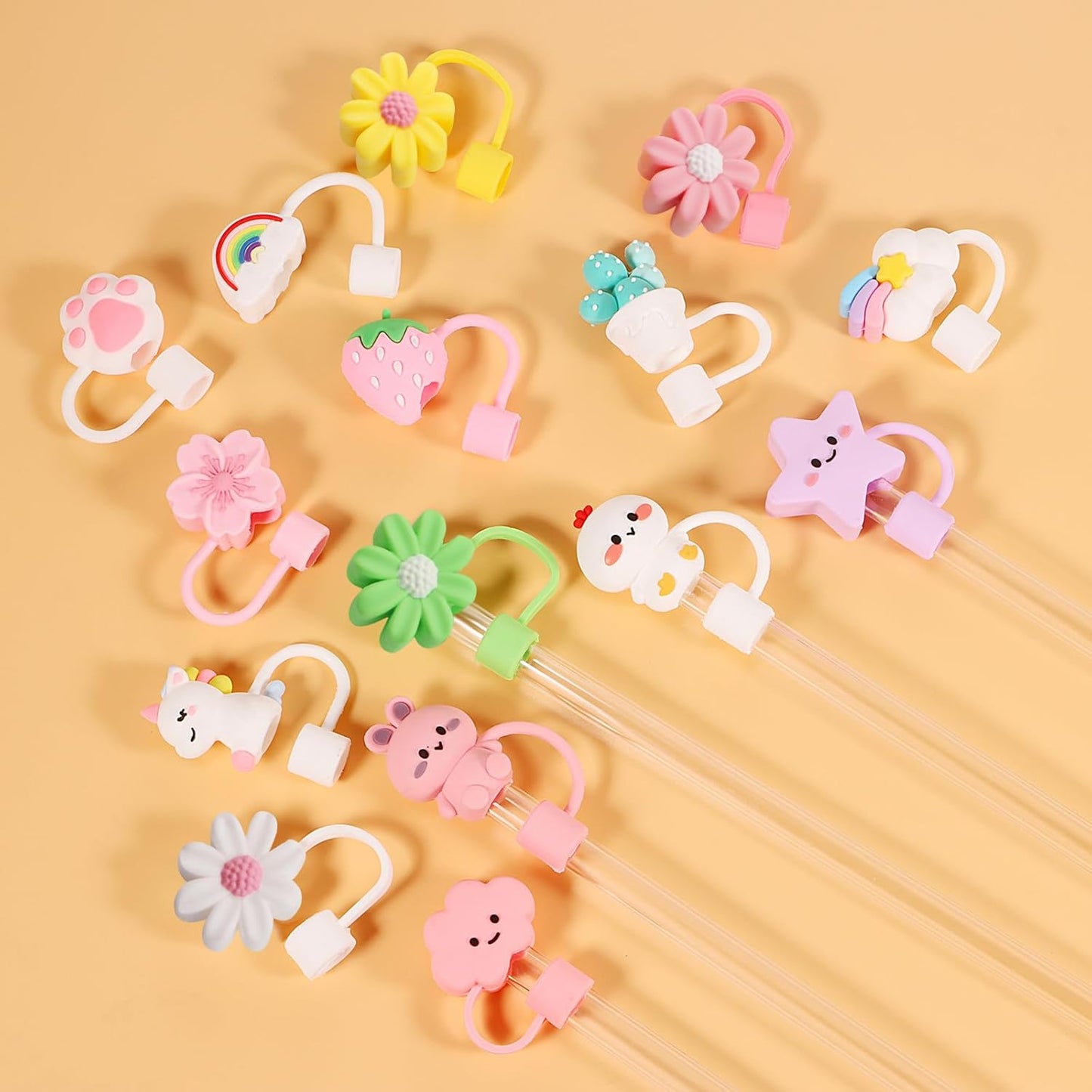 15 PCS Cute Silicone Straw Cover Cap for Stanley Cup Accessories,Simple Modern Straw Covers,10mm Straw Topper Compatible with 30&40 Oz Tumbler