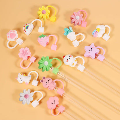 15 PCS Cute Silicone Straw Cover Cap for Stanley Cup Accessories,Simple Modern Straw Covers,10mm Straw Topper Compatible with 30&40 Oz Tumbler