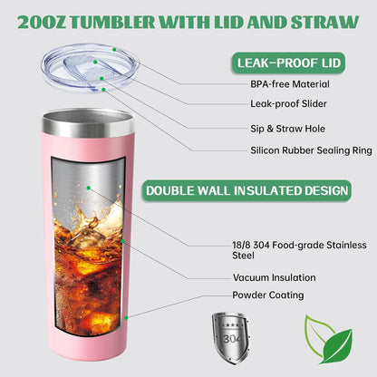 20 oz Skinny Tumblers with Lid and Straw,Stainless Steel Vacuum Insulated Tumbler Cup Double Wall Travel Coffee Mug, Thermal Water Tumbler for Hot and Cold Drinks(Rose Gold,1)
