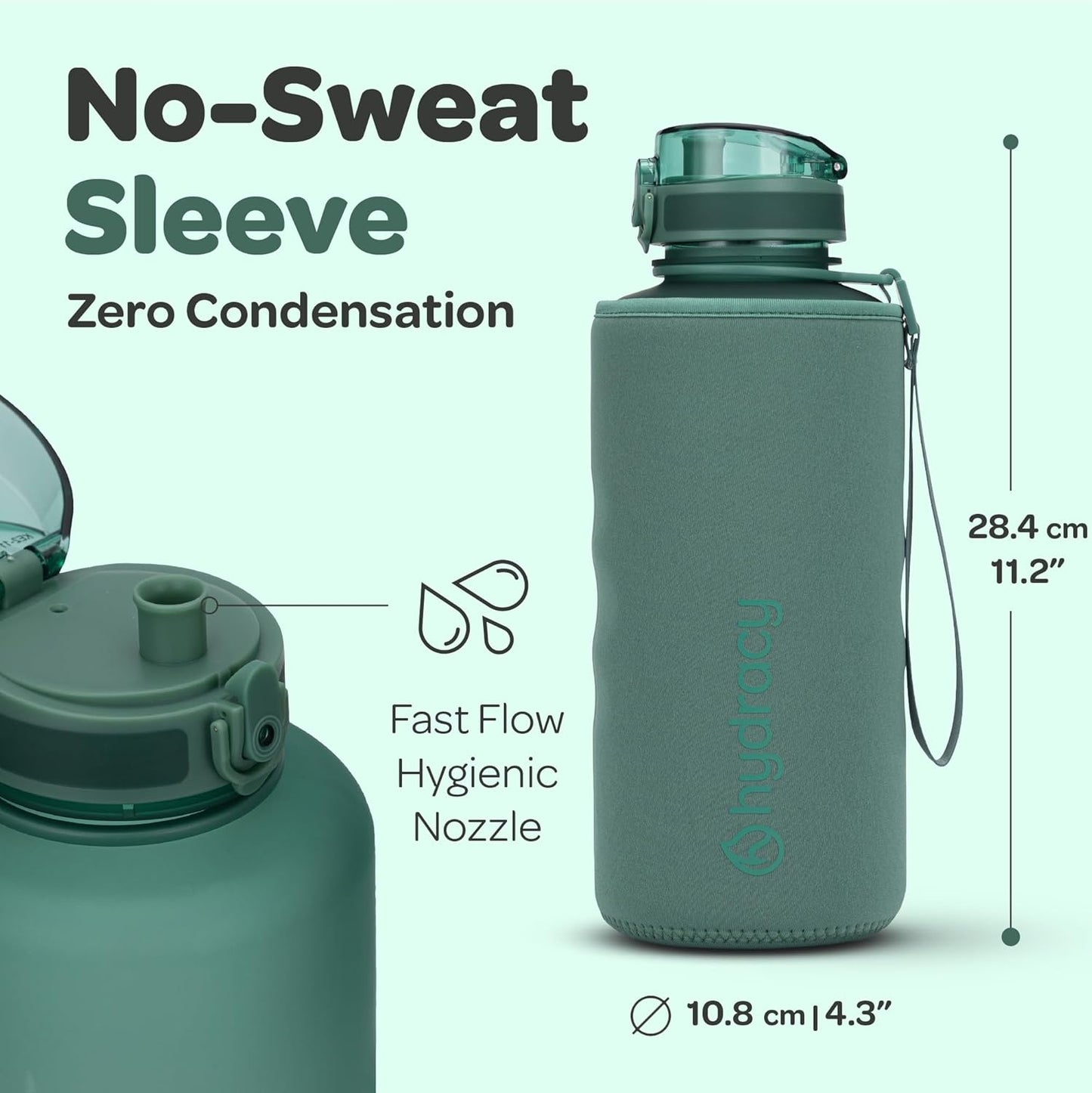 Hydracy Water Bottle with Time Marker -Large BPA Free Water Bottle & No Sweat Sleeve -Leak Proof Gym Bottle with Times to Drink - Ideal for Fitness Sports & Outdoors