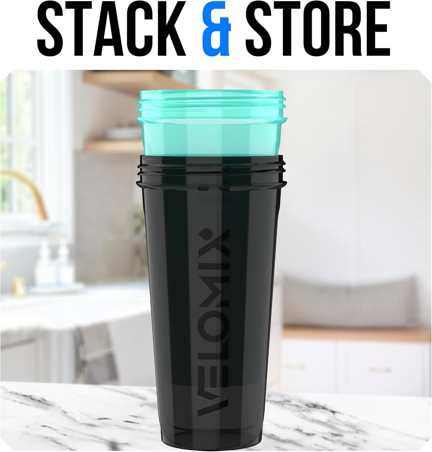VELOMIX -2 Pack- 28 oz Protein Shaker Bottles for Protein Mixes - 2x Wire Whisk | Leak Proof Shaker Cups for Protein Shakes | Protein Shaker Bottle Pack (Black/Transparent)