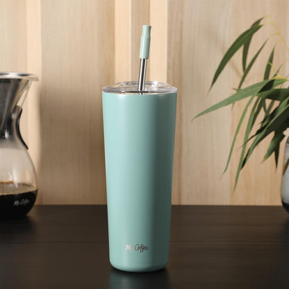 Mr. Coffee Java Quest 16 oz Double Wall Stainless Steel Tumbler with Lid & Reusable Straw, Insulated Thermal Drink Cup for Hot & Cold Beverages, Teal