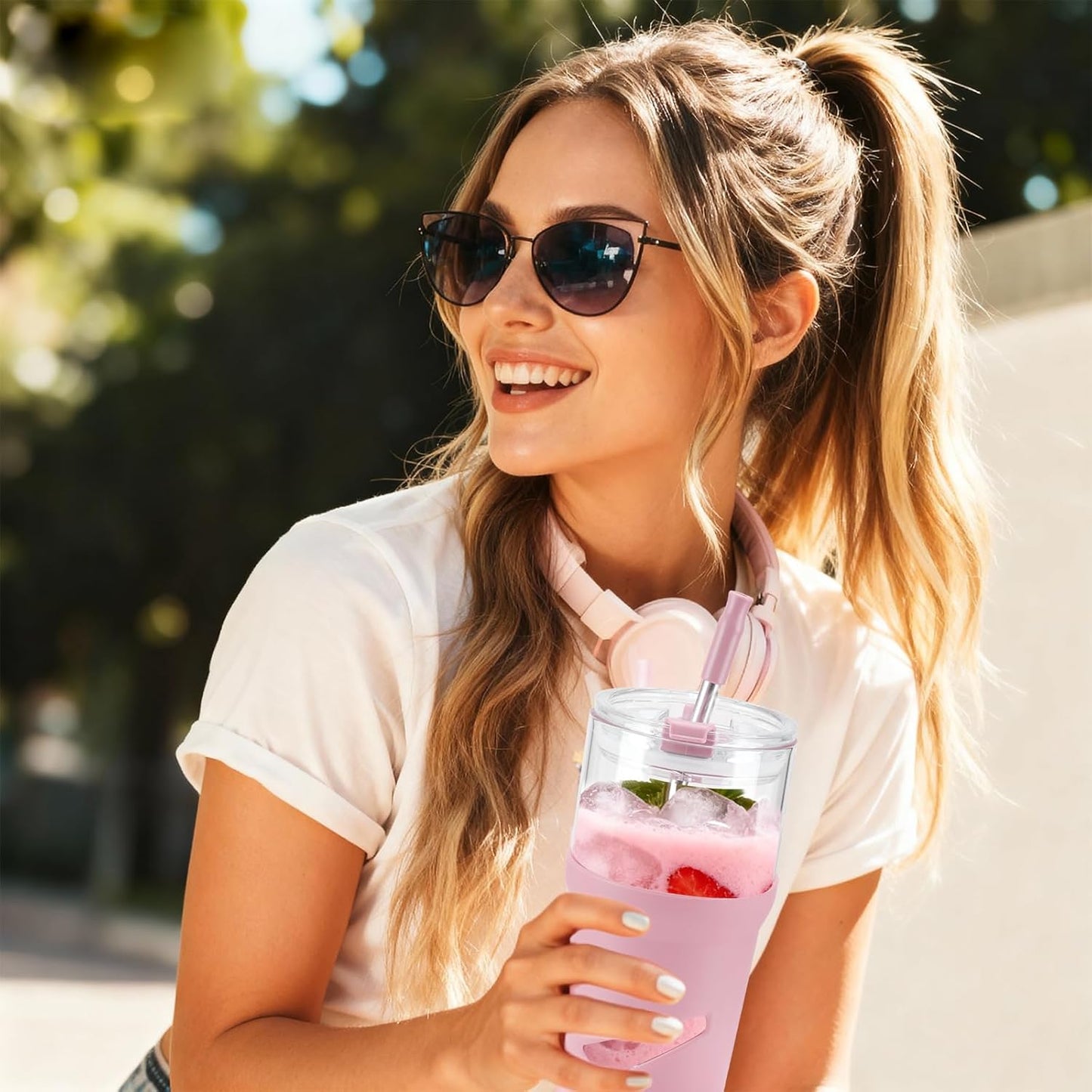 Glass Tumbler with Lids and Straws, 20 oz Iced Coffee Cup and Smoothie Cup with Bamboo Lid and On the go Lid,Glass Cups With Straws