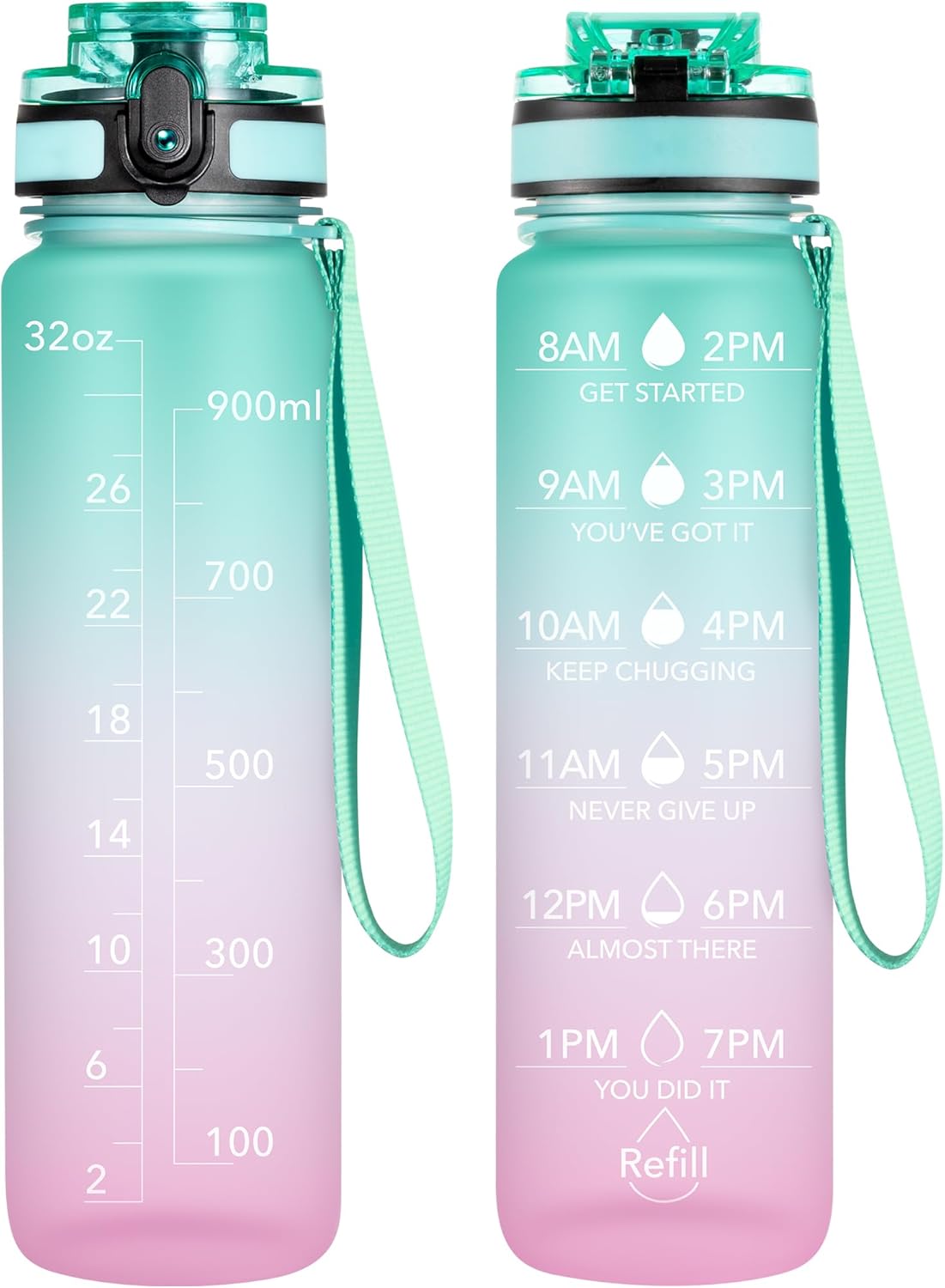 OLDLEY Water Bottle, 32oz Motivational Sports Water Bottle with Time Marker - Times to Drink - Tritan, BPA Free, Wide Mouth Leakproof, Clear (1 Bottle)