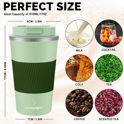 MOMSIV 12oz Travel Mug, Insulated Coffee Cup with Leakproof Lid, Travel Coffee Mug Vacuum Stainless Steel Double Walled Reusable Coffee Cup for Hot and Cold Water Coffee