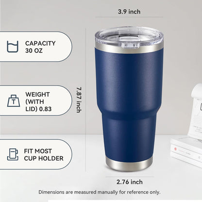 30 oz Tumbler with Lid Stainless Steel Tumblers Vacuum Insulated Cup Reusable Powder Coated Travel Mug Double Wall Leak Proof Portable Cups Keep Cold Drinks for 12 Hours, Stainless, 1 Pack