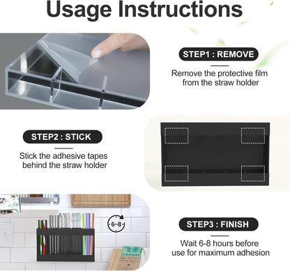 9.5” Large Acrylic Straw Holder for Cabinet Door with Detachable Ultra Sticky Adhesive Squares and Stickers, 2026 Reusable Straws Organizer Storage Dispenser for Kitchen Counter Cupboard