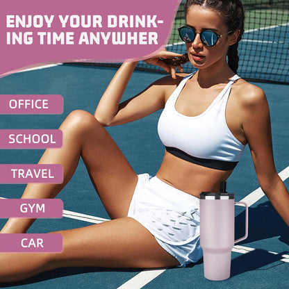 20 oz Tumbler with Handle, Stainless Steel Insulated Tumbler with Lid and Straw, Double Wall Vacuum Coffee Mug Tumbler, Insulated Coffee Thermal Cup for Cold and Hot (Light Purple)