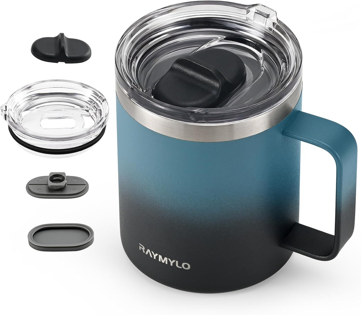 RAYMYLO Insulated Coffee Mug 12 oz, Double Wall Stainless Steel Coffee Mug with Lids, Leak-Proof & Detachable Slider Lid for Thorough Clean, Keeps Coffee Cold for 9 Hrs, Suitable for Camp Home Office