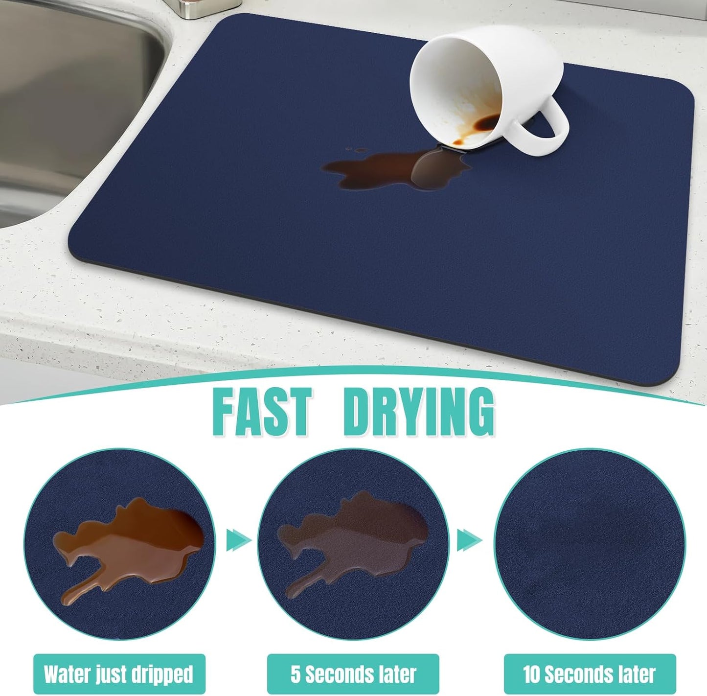 WISELIFE Coffee Mat Super Absorbent Dish Drying Mat Coffee Bar Accessories Match with Machine Large Drying Mats for Kitchen Counter 12" W x 19" L, Black