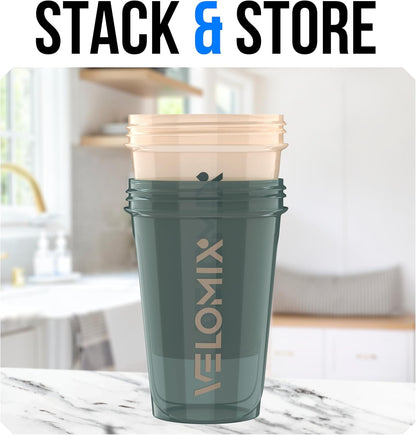 VELOMIX -2 Pack- 20 oz Protein Shaker Bottles for Protein Mixes - 2x Wire Whisk | Leak Proof Shaker Cups for Protein Shakes and Pre Workout | Protein Shaker Bottle Pack (Black/Transparent)
