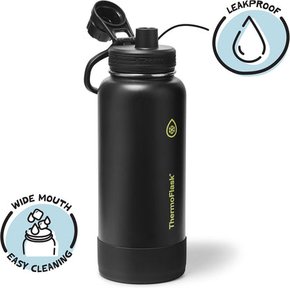 ThermoFlask Insulated Water Bottle with Spout Lid (24 oz, Lemonade Stand) - Leakproof, Stainless Steel Water Bottle for Cold & Hot Drinks, Travel & Daily Hydration